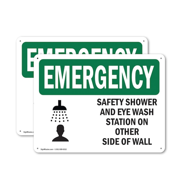 Signmission Safety Shower And Eye Wash Station With Symbol, 14 in W x Rectangle, Plastic OS-2PACK-EM-P-1014-L-10418 - main
